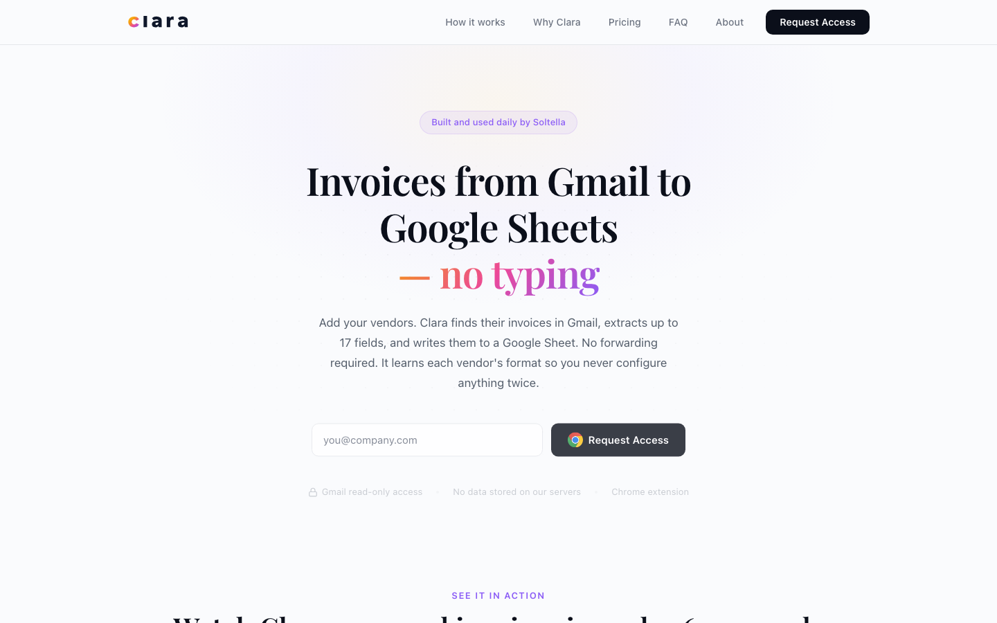 Clara landing page preview
