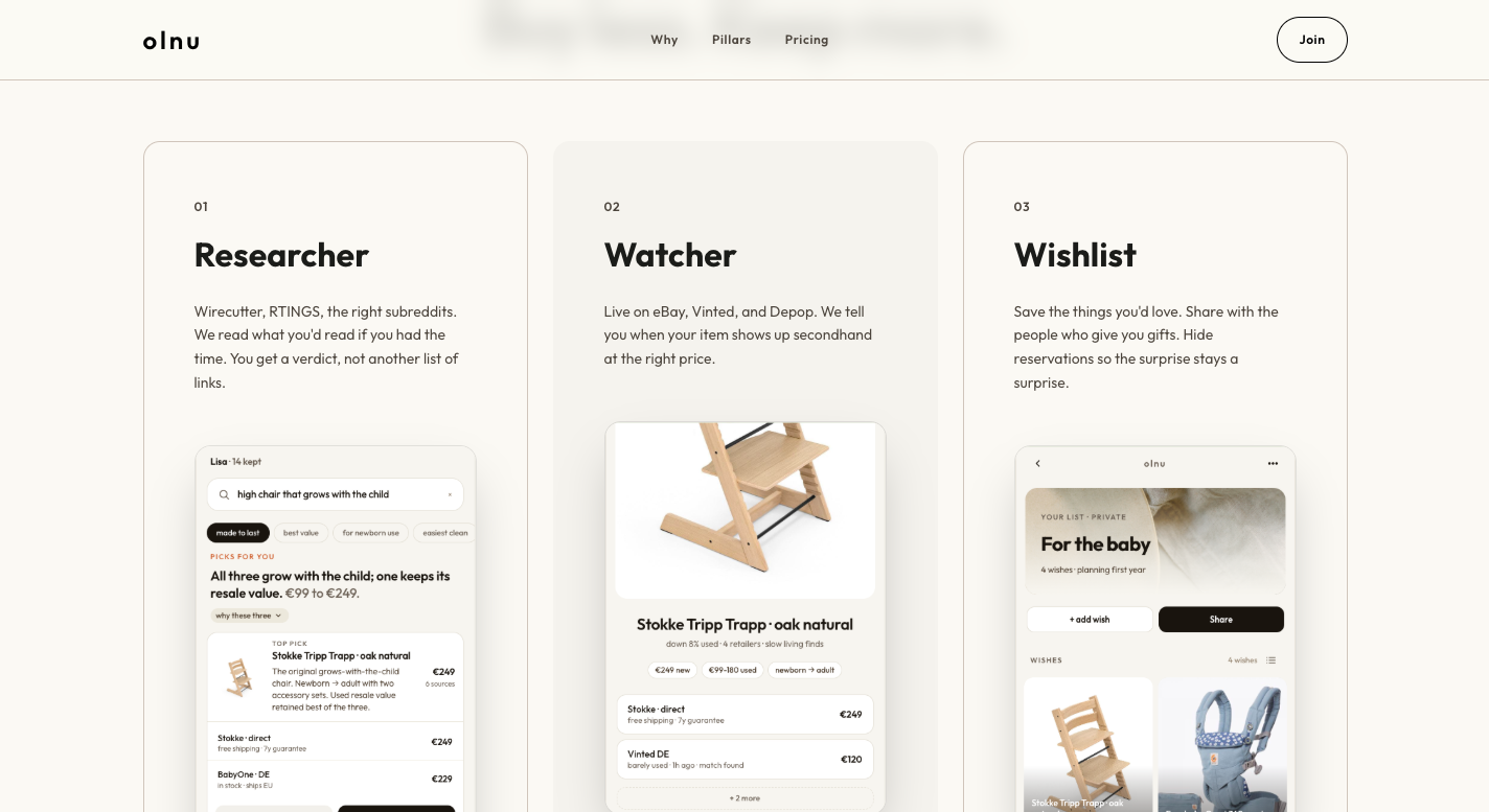 Olnu landing page preview