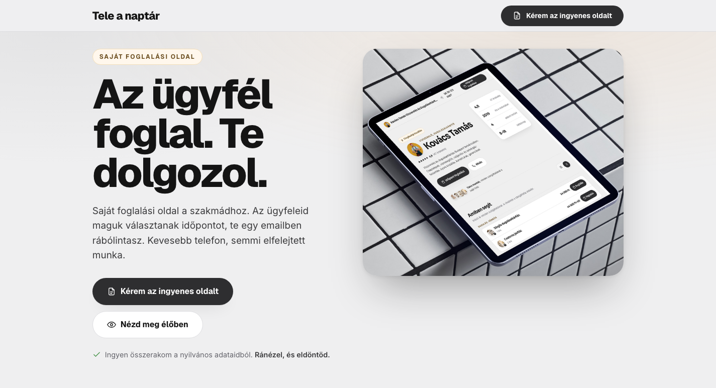 Telenaptár landing page preview